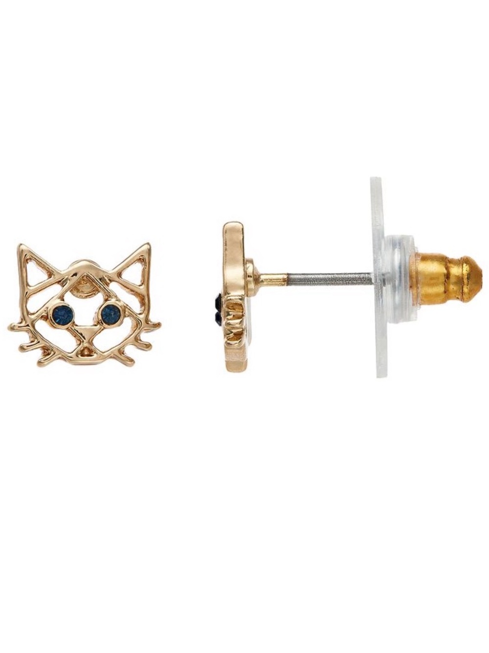LC Lauren Conrad Gold Cat Face Stud Earrings with Crystal Eyes